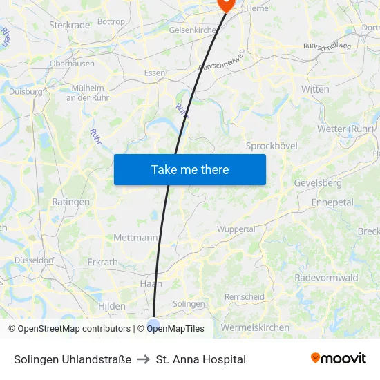 Solingen Uhlandstraße to St. Anna Hospital map