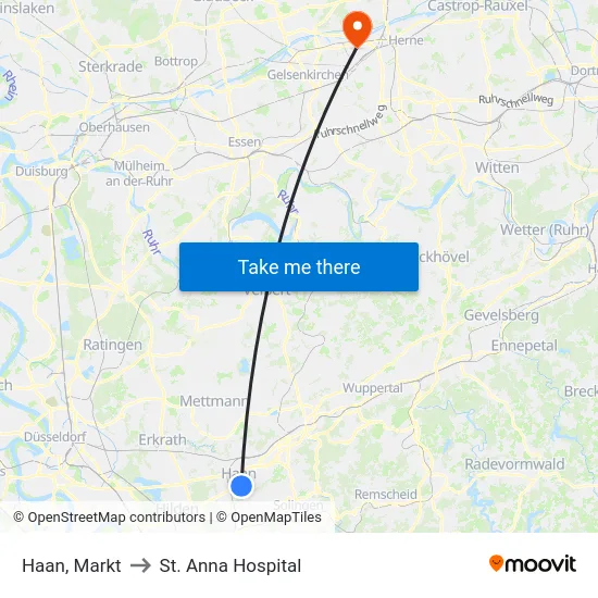 Haan, Markt to St. Anna Hospital map