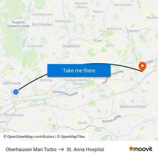 Oberhausen Man Turbo to St. Anna Hospital map