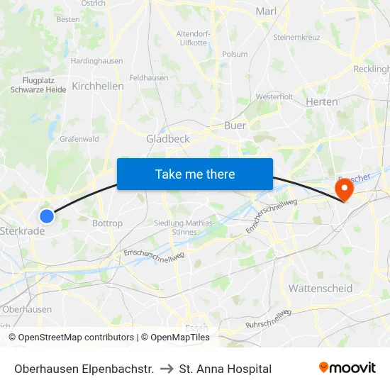 Oberhausen Elpenbachstr. to St. Anna Hospital map