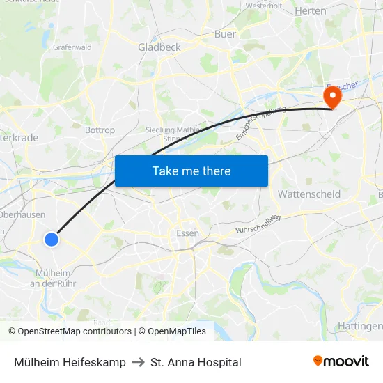 Mülheim Heifeskamp to St. Anna Hospital map