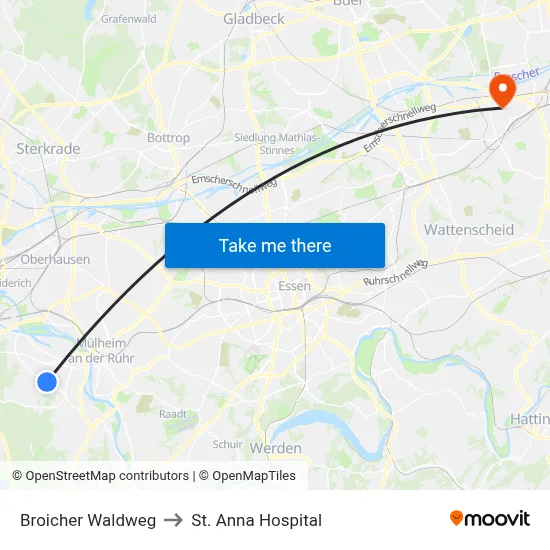Broicher Waldweg to St. Anna Hospital map