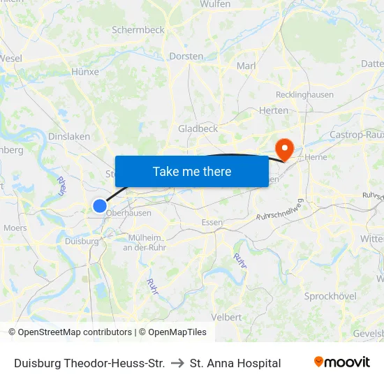 Duisburg Theodor-Heuss-Str. to St. Anna Hospital map