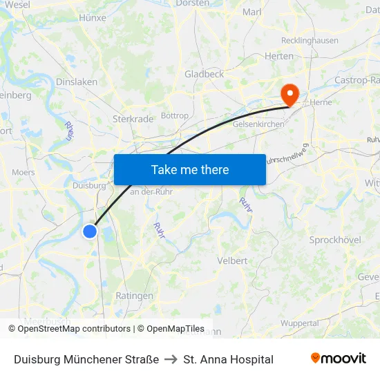 Duisburg Münchener Straße to St. Anna Hospital map