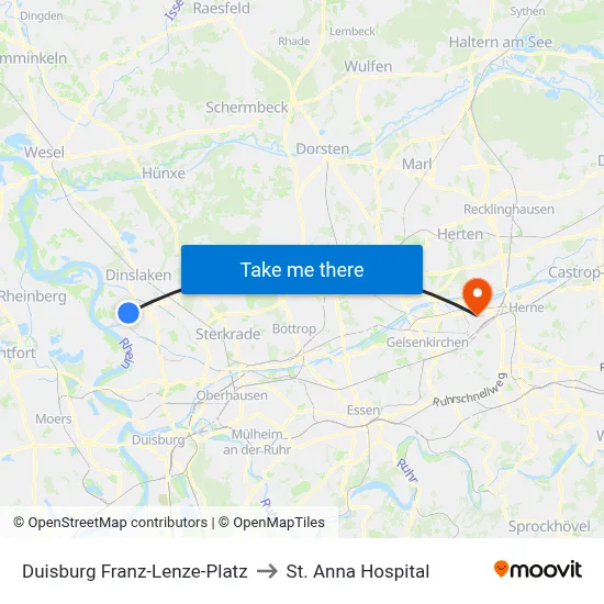 Duisburg Franz-Lenze-Platz to St. Anna Hospital map