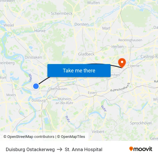 Duisburg Ostackerweg to St. Anna Hospital map