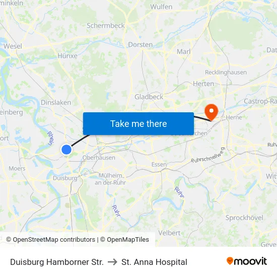 Duisburg Hamborner Str. to St. Anna Hospital map