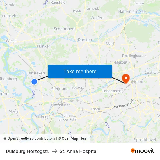 Duisburg Herzogstr. to St. Anna Hospital map