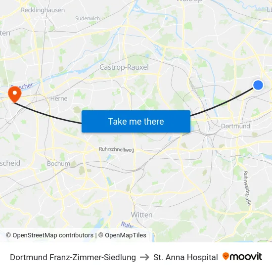 Dortmund Franz-Zimmer-Siedlung to St. Anna Hospital map