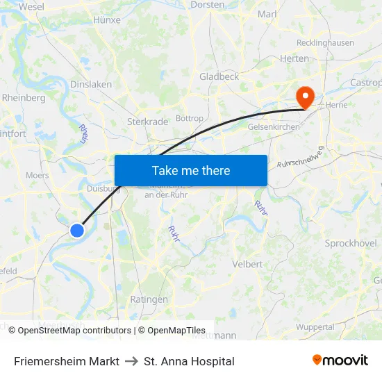 Friemersheim Markt to St. Anna Hospital map