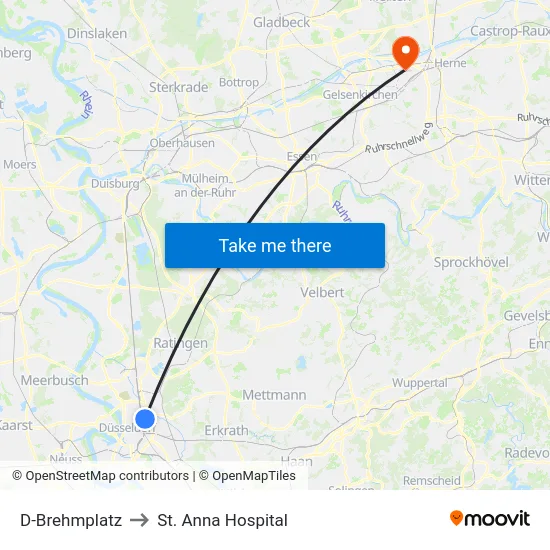 D-Brehmplatz to St. Anna Hospital map