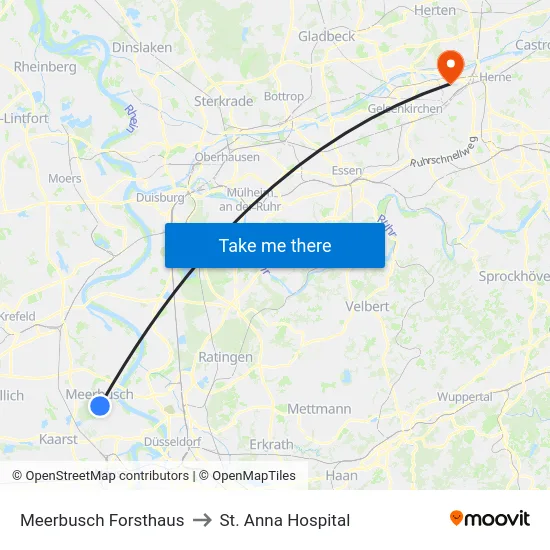 Meerbusch Forsthaus to St. Anna Hospital map
