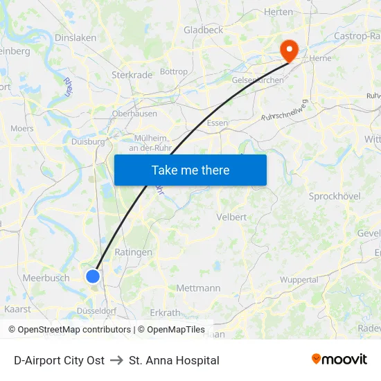 D-Airport City Ost to St. Anna Hospital map