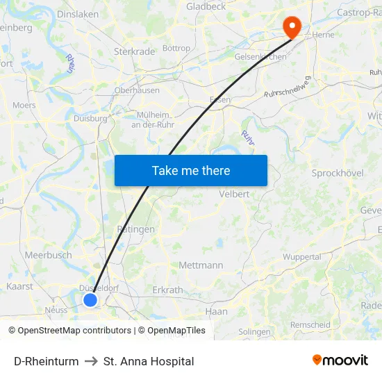 D-Rheinturm to St. Anna Hospital map