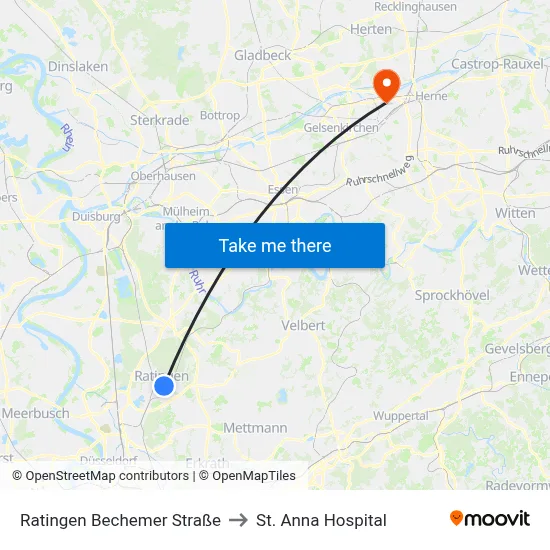 Ratingen Bechemer Straße to St. Anna Hospital map