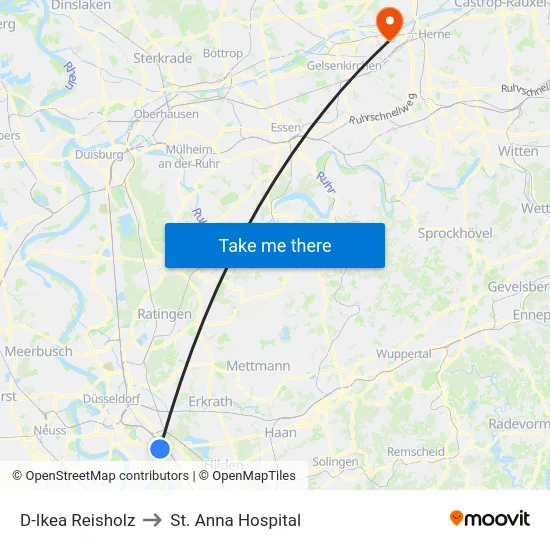 D-Ikea Reisholz to St. Anna Hospital map