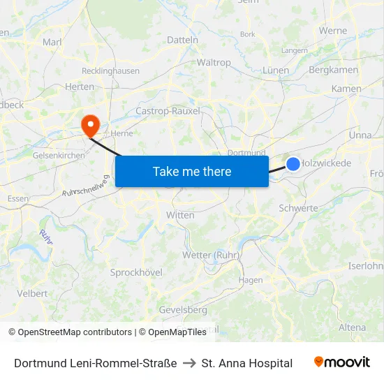 Dortmund Leni-Rommel-Straße to St. Anna Hospital map