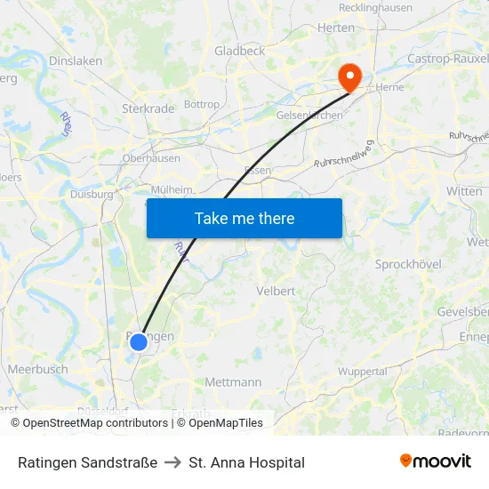 Ratingen Sandstraße to St. Anna Hospital map