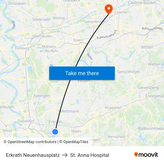 Erkrath Neuenhausplatz to St. Anna Hospital map