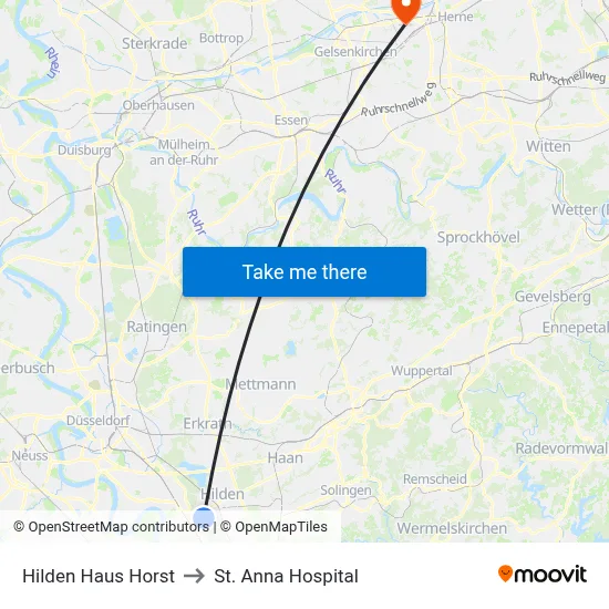 Hilden Haus Horst to St. Anna Hospital map