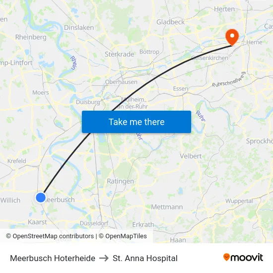 Meerbusch Hoterheide to St. Anna Hospital map