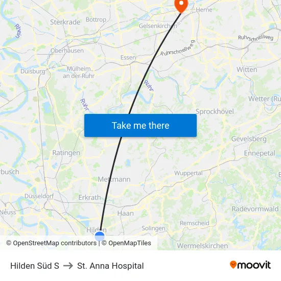 Hilden Süd S to St. Anna Hospital map