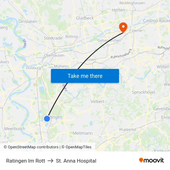 Ratingen Im Rott to St. Anna Hospital map