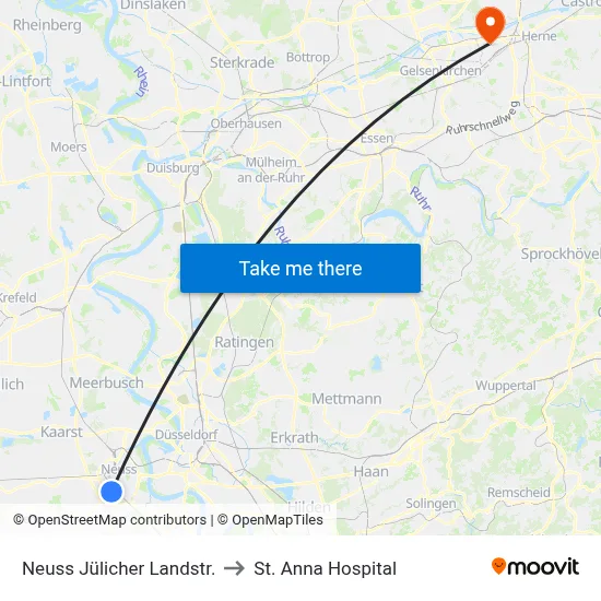 Neuss Jülicher Landstr. to St. Anna Hospital map