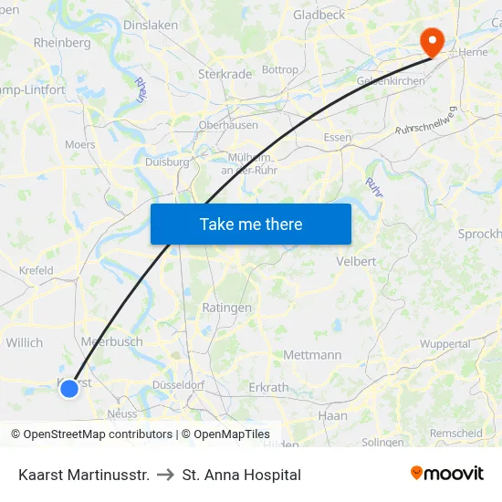 Kaarst Martinusstr. to St. Anna Hospital map