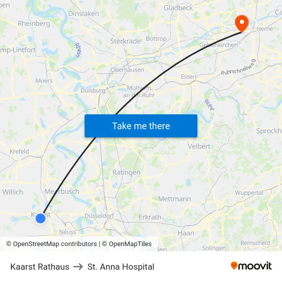 Kaarst Rathaus to St. Anna Hospital map