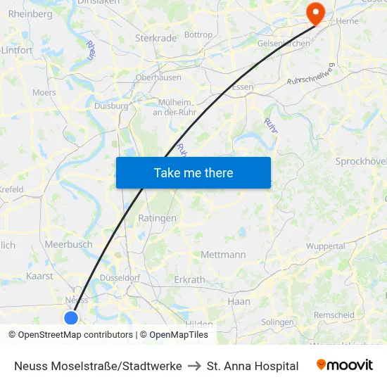 Neuss Moselstraße/Stadtwerke to St. Anna Hospital map