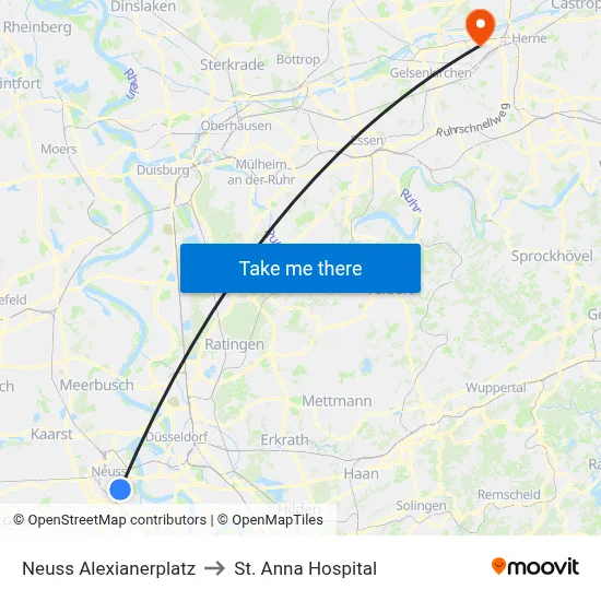 Neuss Alexianerplatz to St. Anna Hospital map