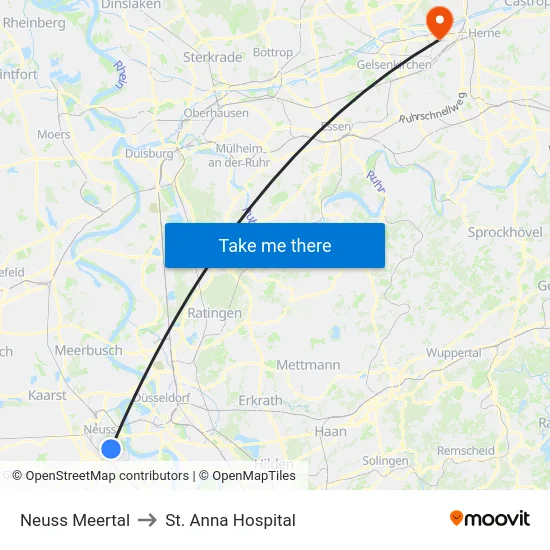 Neuss Meertal to St. Anna Hospital map
