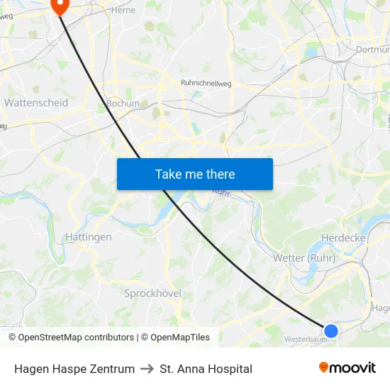 Hagen Haspe Zentrum to St. Anna Hospital map