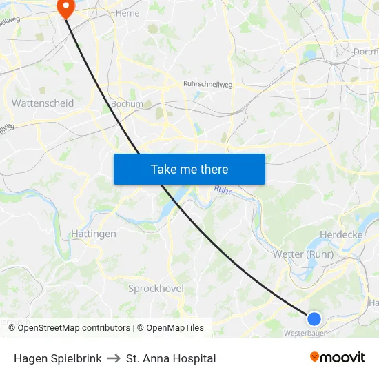 Hagen Spielbrink to St. Anna Hospital map