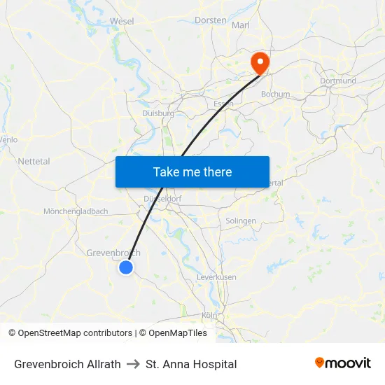 Grevenbroich Allrath to St. Anna Hospital map