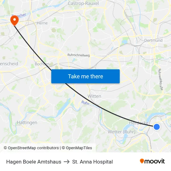 Hagen Boele Amtshaus to St. Anna Hospital map