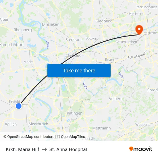 Krkh. Maria Hilf to St. Anna Hospital map