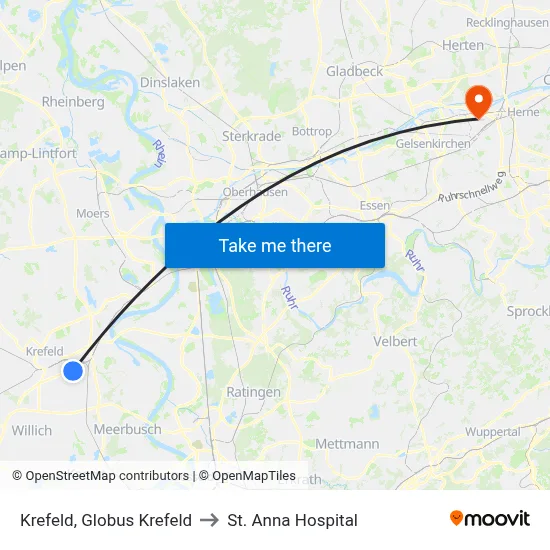 Krefeld, Globus Krefeld to St. Anna Hospital map