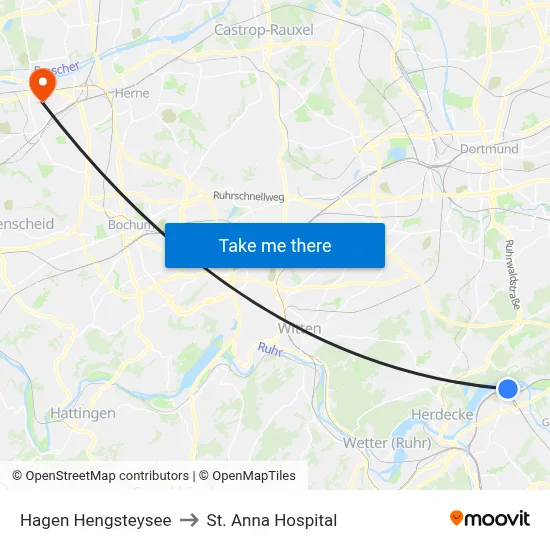 Hagen Hengsteysee to St. Anna Hospital map