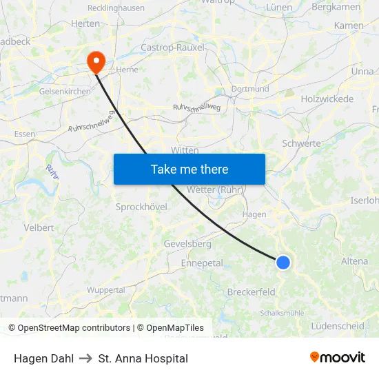 Hagen Dahl to St. Anna Hospital map