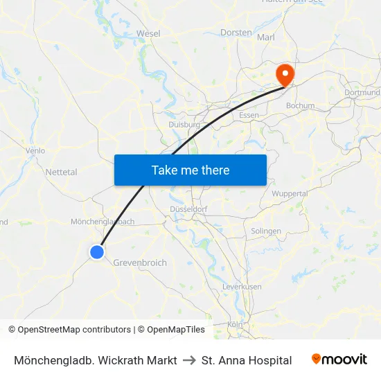 Mönchengladb. Wickrath Markt to St. Anna Hospital map