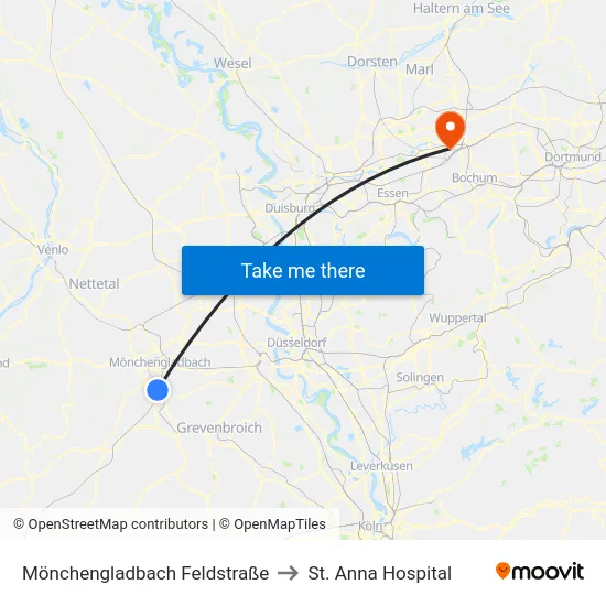 Mönchengladbach Feldstraße to St. Anna Hospital map