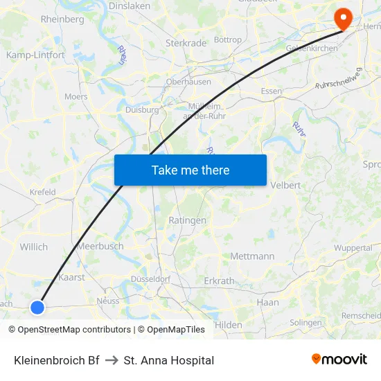 Kleinenbroich Bf to St. Anna Hospital map