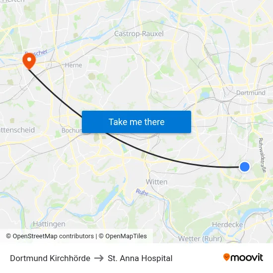 Dortmund Kirchhörde to St. Anna Hospital map