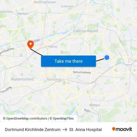 Dortmund Kirchlinde Zentrum to St. Anna Hospital map