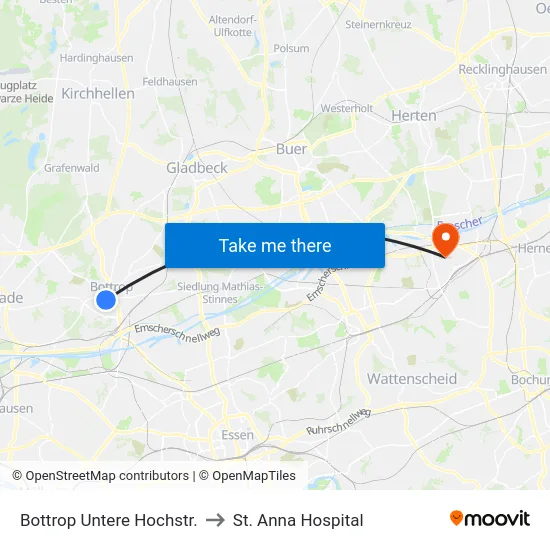Bottrop Untere Hochstr. to St. Anna Hospital map