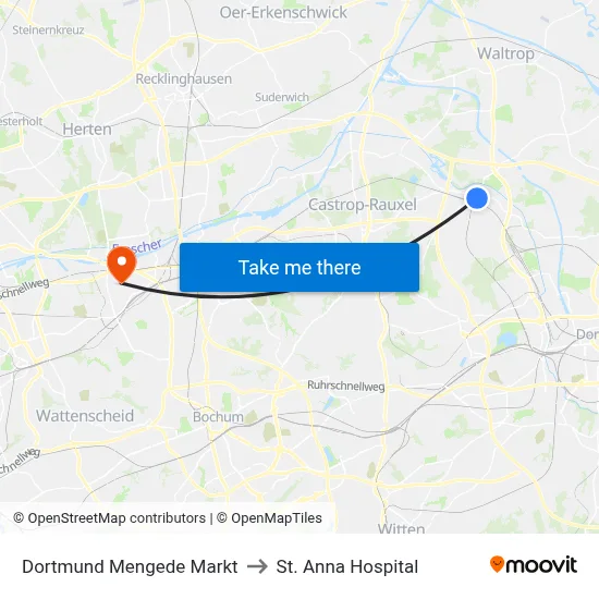 Dortmund Mengede Markt to St. Anna Hospital map