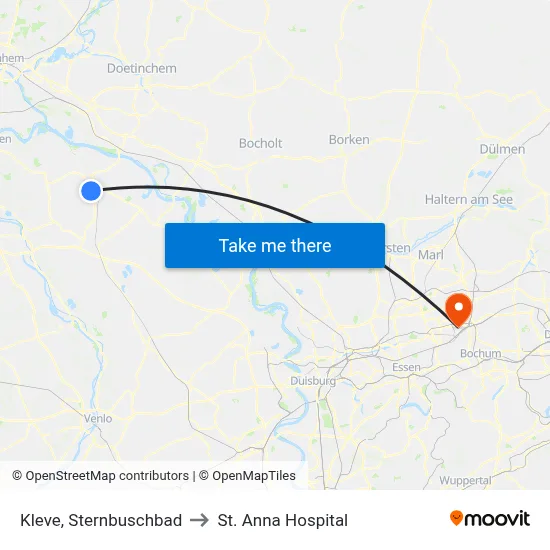 Kleve, Sternbuschbad to St. Anna Hospital map