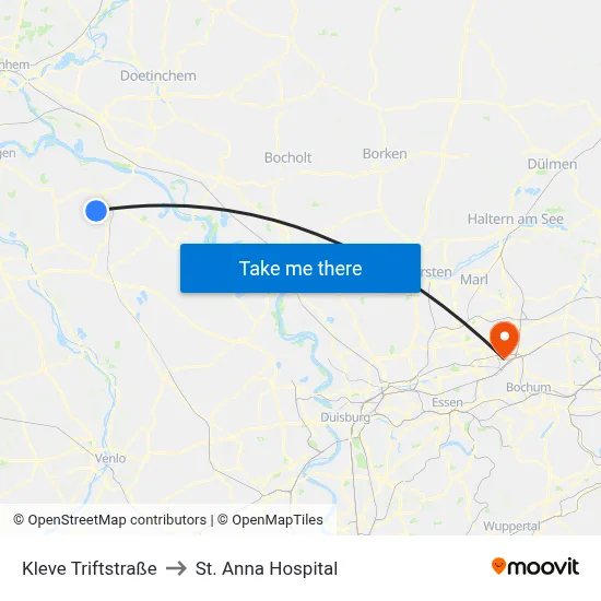 Kleve Triftstraße to St. Anna Hospital map